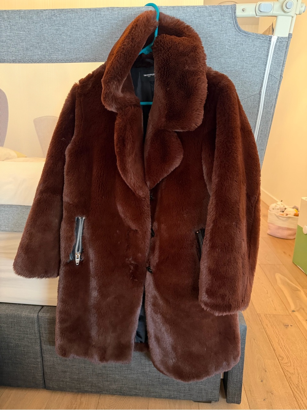 The Kooples Brown Teddy Faux Fur Coat